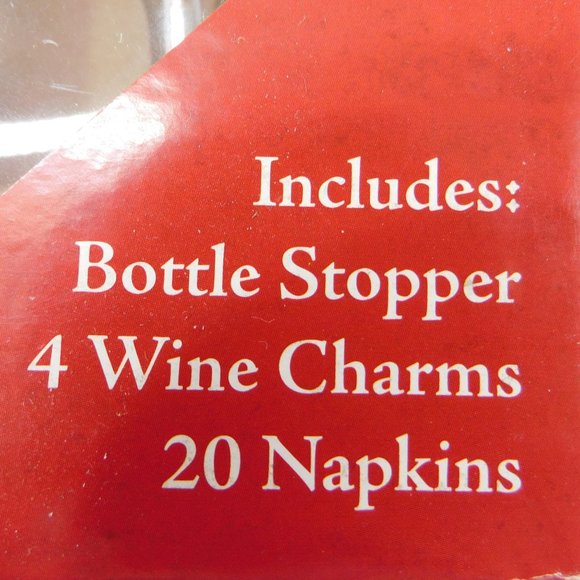 New Holiday Wine Set Hostess Gift Santa Bottle Stopper Charms Napkins - Picture 5 of 6